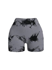 Active High Waist Yoga Shorts with Color Blocking Tie <b>Dye</b> Print Four-Way Stretch Spandex/Polyester <b>Fabric</b> - Product Image 4