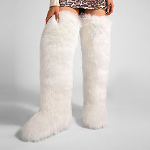 Bottes en fausse fourrure pour femmes SHIKOL, 72 cm, bottes en fourrure moelleuse, rouge, noir, blanc, plates, en peluche, longues, grande taille 14, nouvelles bottes hautes en fourrure de raton laveur - Product Image 5