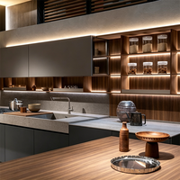 Armoires de cuisine KOJOON sur mesure, couleur personnalisée, design intérieur de luxe, tiroir de rangement intégré, OEM, table de travail en bois foncé, armoires de cuisine