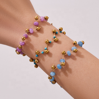 Bracelet perlé fait main en acier inoxydable plaqué or 18 carats PVD, style bohème populaire pour femme, avec perles en pierre, idéal pour un anniversaire