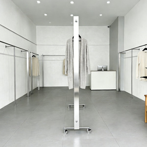 Expositor de Ropa Multifuncional de Acero Inoxidable con Ruedas, <span class=keywords><strong>para</strong></span> Colgar Lateralmente, <span class=keywords><strong>para</strong></span> Tiendas de Ropa Femenina - Product Image 4