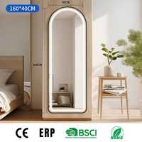 Miroir sur pied LED arqué pleine longueur 160x40cm avec cadre métallique et variateur tactile pour importateurs par Joystar