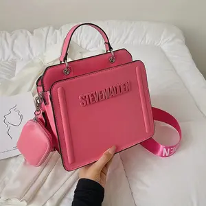 Bolsa de mão feminina de couro PU de alta qualidade com logotipo personalizado de marca famosa, bolsa quadrada de mão para mulheres, novidade de 2023