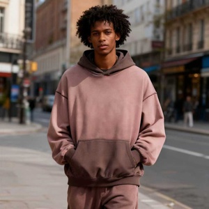 TKAN243D Custom Men's Acid Wash Splicing Oversized Heavy Cotton Streetwear Vintage Digital Printing Embroidered Hoodie Pocket - Product Image 1