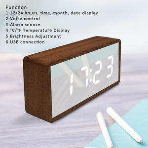 EMAF jam <span class=keywords><strong>Alarm</strong></span> Digital, paket kustom cermin LED Digital bambu kayu <span class=keywords><strong>Alarm</strong></span> meja elektronik Snooze <span class=keywords><strong>Alarm</strong></span> waktu Digital jam samping tempat tidur - Product Image 2