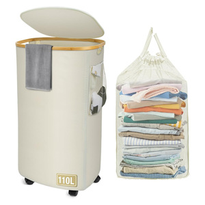 ตะกร้าใส่ผ้าซักรีดพร้อมฝาปิดแบบถอดออกได้ตะกร้าใส่ของพร้อมถุงตาข่าย - Product Image 1