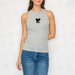 Débardeur côtelé uni sans manches pour femme, 100 % coton respirant, tricoté, col rond, imprimé sérigraphié, vente en gros - Product Image 4