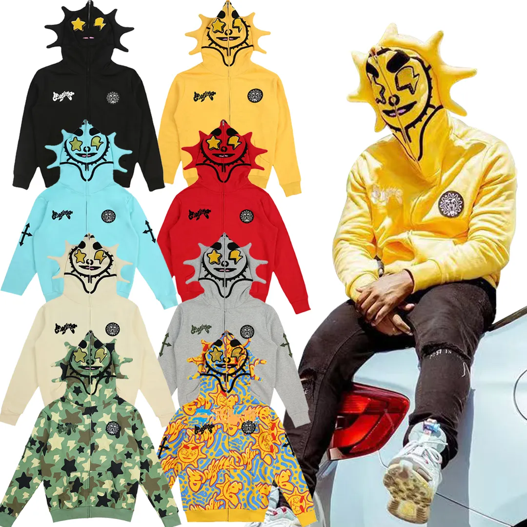 Halloween Groothandel Gratis Monster Hoge Kwaliteit Unisex Engel Hoorn Y 2K Harajuku Streetwear Custom Full Face Rits Hoodie Mannen Vrouwen