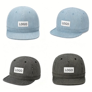 Wholesale Custom Vintage Japanese Style Hickory Pinstripe Snapback <b>Cap</b> <b>Plain</b> Short Brim <b>Baseball</b> Hat for Men Women - Product Image 2