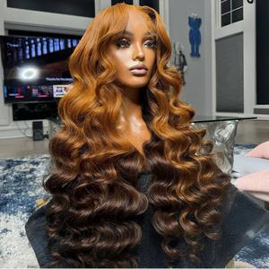 360 naranja T marrón HD encaje completo 6x6 cierre peluca encaje suizo cuerpo onda Ombre 13*6 HD Frontal pelucas de cabello humano cabello Remy profundo Suelto - Product Image 3