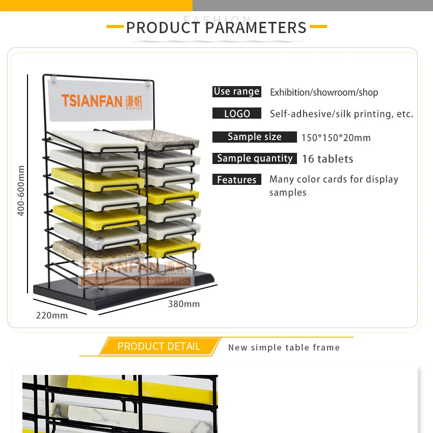 New design metal panel ceramic tile countertop rack natural stone marble quartz showroom granite display stand