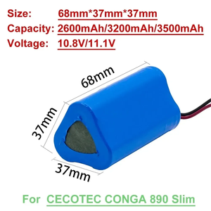Batería de Iones de Litio Cilíndrica de Alta Calidad de 11.1V y 2600mAh, Repuesto para la Aspiradora Robótica Húmeda <span class=keywords><strong>CECOTEC</strong></span> CONGA Slim 890 - Product Image 3