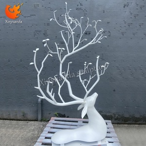 Tượng điêu khắc cây nai bằng kim loại trắng hiện đại, kỹ thuật vẽ sơn, trang trí sân vườn ngoài trời, khách sạn, nghệ thuật lắp đặt, đồ trang trí cảnh quan - Product Image 5