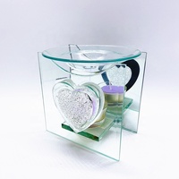 Brûleur à huile/brûleur d'huiles essentielles en verre cristal de haute qualité en forme de cœur, support de bougie chauffe-plat, idéal pour la décoration intérieure