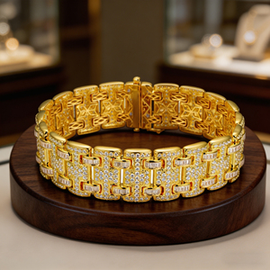 Luxury 10K/14K Solid Gold Diamond <b>Bracelet</b> <b>Baguette</b> Cut Geometric Chain Link Men's Jewelry - Product Image 3