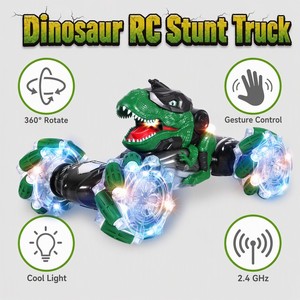 Coche de Acrobacias RC de 9 Canales con Cabeza de Dinosaurio, Temática de Dinosaurio Cromado UV, Giro 360°, Sonido y Luces, Juguete de Control Remoto Recargable para Niños, Regalo para Niños - Product Image 2