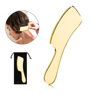 Knife Shaped Brass Kansa Gua Sha Body Healthcare Fatting Massager Gold Color Pure Copper Metal Guasha Tool