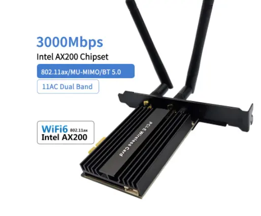 2023เดสก์ท็อปไร้สายแบบแบนด์คู่3000Mbps สำหรับ AX200โปรการ์ด802.11ax 2.4G/5GHz 5.0 PCI Express WiFi 6อะแดปเตอร์