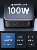 UGREEN pengisi daya USB 100W Nexode 4 port, pengisi daya USB C stasiun pengisian daya, pengisi daya Desktop cepat GaN 4 dalam 1