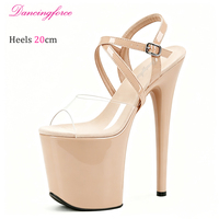 Sandales à plateforme pour femmes, 20 cm (8 pouces), en TPU transparent de qualité supérieure, à bout ouvert, pour la danse sur barre, avec brides croisées à la cheville, style stripper, pour l'été