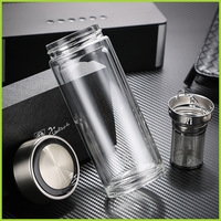 Mug de voyage en verre à double paroi anti-fuite de 16 oz, avec infuseur à thé en vrac en acier inoxydable