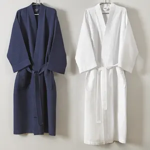 Roupões de banho masculinos quimono, roupão de luxo 100% algodão, roupão bordado sob encomenda, branco, de waffle