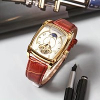 Montre-bracelet automatique de luxe Sewor 1931 avec boîtier en alliage, bracelet en cuir, mouvement mécanique squelette tourbillon pour homme