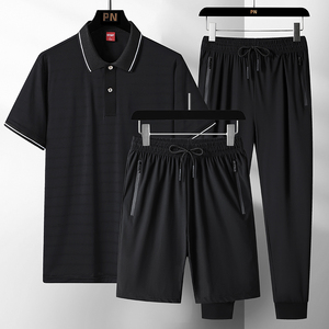 Camiseta de seda helada de verano con logo personalizado para hombre, traje de running de manga corta para papá, conjunto de ocio de secado rápido para mediana edad, de dos o tres piezas. - Product Image 4