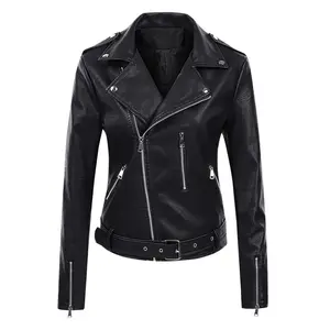 fashion autumn short casual ladies leather biker Jacket