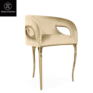 Ghế ăn sang trọng thoải mái chân kim loại mạ vàng nội thất gia đình ghế ăn bọc nhung màu be ghế ăn hiện đại biệt thự - Product Image 4