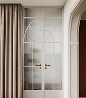 Puertas Francesas Modernas de Aluminio Comercial Personalizadas con Entrada Arqueada, Doble Vidrio, Resistentes al Viento, para Posición Interior Frontal