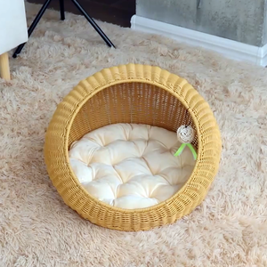 Винтажная плетеная комнатная корзина ручной работы для домашних животных, домик для кошек, ротанговая корзина для кошек, Лежанка для собак - Product Image 3