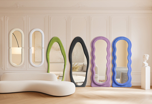 Specchio da Terra Personalizzato per Arredamento Casa, Grande Specchio Irregolare in Tessuto Ondulato, Specchio a Figura Intera in Velluto - Product Image 5