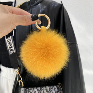 Luxury Fluffy Real Raccoon Fur Ball 15cm Fox Fur Pom Poms Handbag Car <b>Leather</b> Strap Keychain <b>Key</b> <b>Chain</b> - Product Image 3