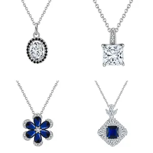 Jiangyuan Hot Sale 925 Sterling Silver Jewelry Water Drop Created Sapphire Diamond Cross Pendant Necklace for Women