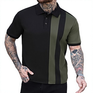 Men's Color Blocked Striped Cotton Breathable for Shirt Short Sleeve Knitted Golf Style Regular Fit Custom Logo Front Black - Product Image 5