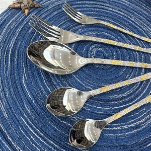 Myd bán buôn thép không gỉ Flatware <span class=keywords><strong>Set</strong></span> thiết kế mới vàng hoa Laser dao kéo cho nhà hàng bên - Product Image 3