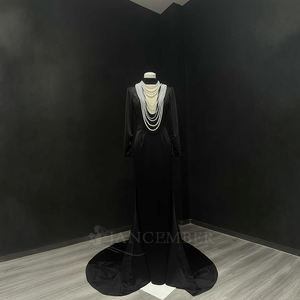 Vestido de Novia Negro sin Mangas Nt24 con Collar de Perlas y Cola Watteau, Elegante Vestido de Novia con Apliques de Chifón para Fiesta - Product Image 2