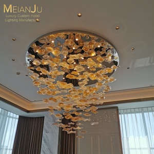 Trung Sơn hiện đại Cognac kính sen lá đèn ánh sáng lịch thi đấu cao cấp sang trọng trong nhà treo Mặt dây chuyền Đèn chùm cho khách sạn - Product Image 5