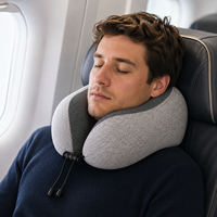 Oreiller de voyage ergonomique en mousse à mémoire de forme en U pour le cou, coussin d'avion avec support menton, accessoires portables pour le sommeil en vol