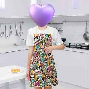 Large funny ice cream hanging aprons custom logo Doughnuts full print apron Back lace up cooking cotton linen 27x22 inch