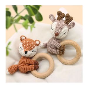 Hochet pour bébé en bois fait à la main, sûr et naturel, avec des animaux mignons, cerf, <span class=keywords><strong>renard</strong></span>, jouets <span class=keywords><strong>de</strong></span> <span class=keywords><strong>dentition</strong></span> en bois, <span class=keywords><strong>anneau</strong></span> <span class=keywords><strong>de</strong></span> <span class=keywords><strong>dentition</strong></span> au crochet - Product Image 1