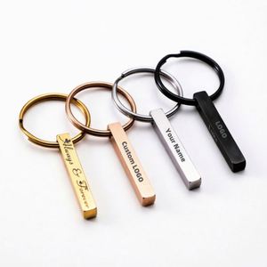 Custom Laser Engraved Vertical 3D Bar Stainless Steel Keychain 4 Sided Personalized Waterproof Vintage <b>Key</b> <b>Chains</b> for Gift - Product Image 1