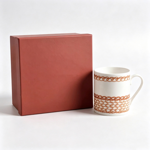 Bone China Ceramic Cups with Head Style Cap for Office Afternoon Tea Presentable Teacup Set Orange Chain Pattern Minimalist - Product Image 2