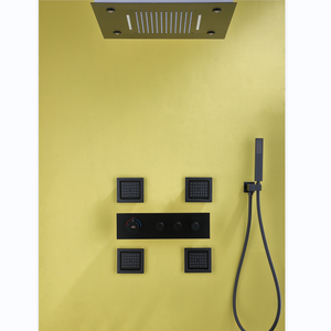 Pommeau de douche carré haute pression, de luxe, pour salle de bain, avec LED, <span class=keywords><strong>couverture</strong></span> complète, modèle cascade, couleur noire - Product Image 2