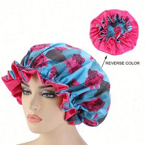 หมวกโพกผมลายแอฟริกันสองชั้น ผ้าซาตินแบบ Big Wave ผ้าพันศีรษะ ผ้าคลุมผม หมวก Ankara ปรับได้ทุกวัน สั่งซื้อขั้นต่ำน้อย - Product Image 4