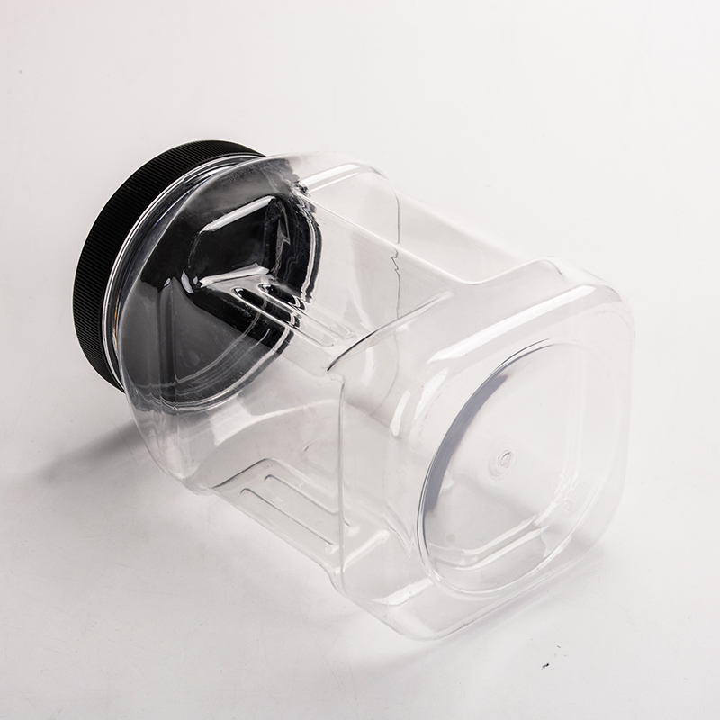 Custom Logo 1500ml Wide Mouth Plastic Square Jar Clear Empty Storage Containers PET Plastic Jar for Dry Fruits with Lid