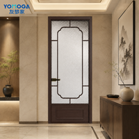 Porte de salle de bain en verre avec verre décoratif pour l'intimité et panneau inférieur encadré pour projets hôteliers, villas, écoles - Surface finie