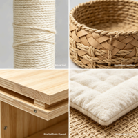 Arbre à chat multi-niveaux WoodPaw en MDF écologique avec capsule spatiale et panier en rotin tressé à la main, montage facile, design moderne et luxueux
