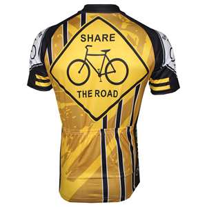 HIRBGOD Maillots de cyclisme <span class=keywords><strong>vintage</strong></span> jaunes pour hommes Share the Road Mountain Bicycle Outfit Biker Attire Jacket - Product Image 3